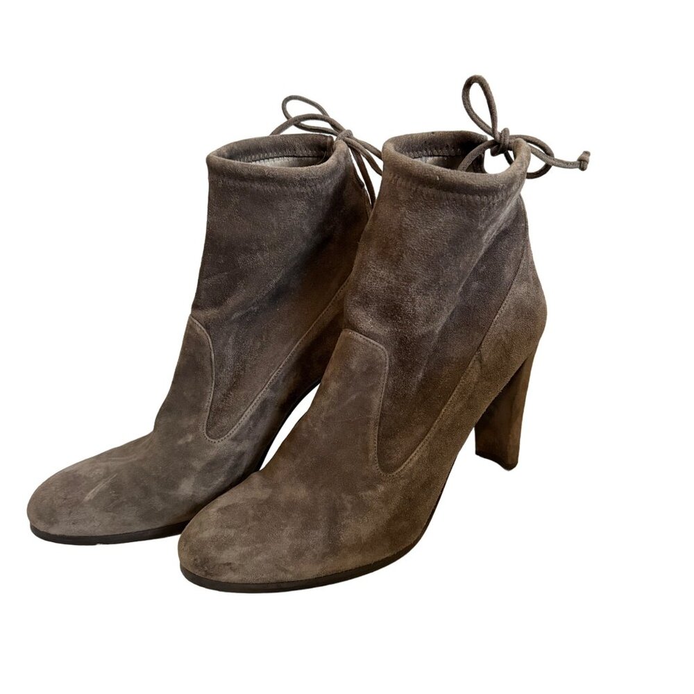 Stuart Weitzman Gray Microsuede Stretch Ankle Tie… - image 1